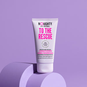 Noughty To The Rescue moisture boost conditioner for dry, damaged hair. Natural haircare vegan cruelty free natural sulphate free paraben free