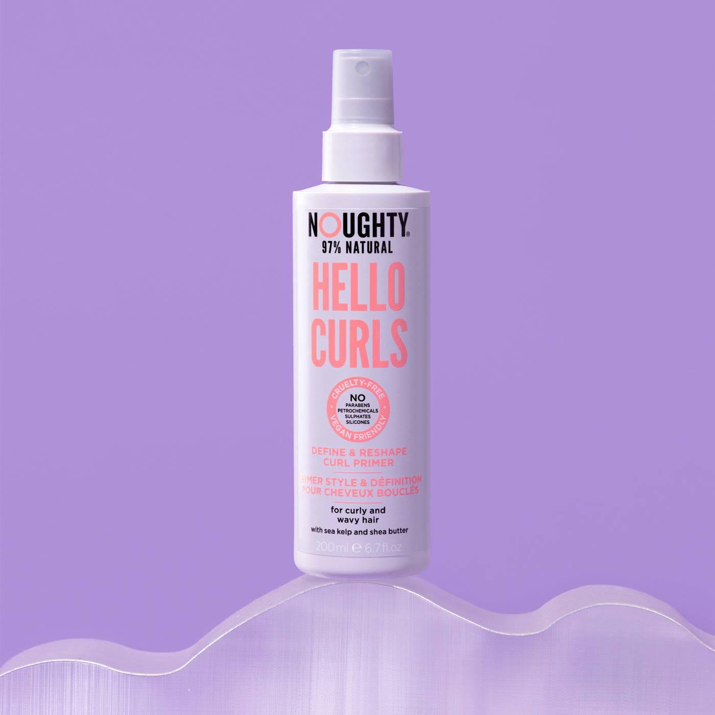 Noughty hello curls curl primer prep and beachy wave spray for curls and wavy hair. Natural haircare vegan cruelty free natural sulfate free paraben free silicone free