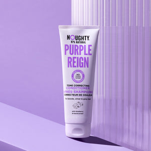 Purple Reign tone correcting conditioner for blonde, bleached, highlighted or grey or silver hair. Natural haircare vegan cruelty free natural sulphate free paraben free