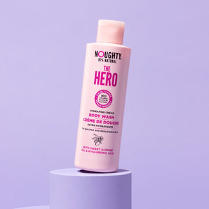 Noughty The Hero hydrating cream body wash for parched and dehydrated skin. Natural body care vegan cruelty free natural sulfate free paraben free