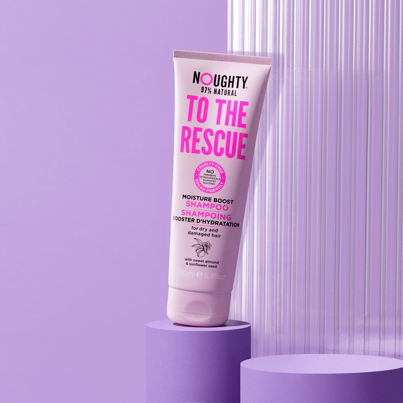 Noughty To The Rescue moisture boost shampoo for dry, damaged hair. Natural haircare vegan cruelty free natural sulphate free paraben free