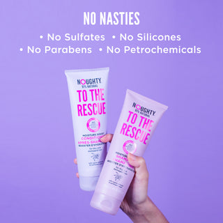 Noughty To The Rescue moisture boost conditioner for dry, damaged hair. Natural haircare vegan cruelty free natural sulfate free silicone free paraben free