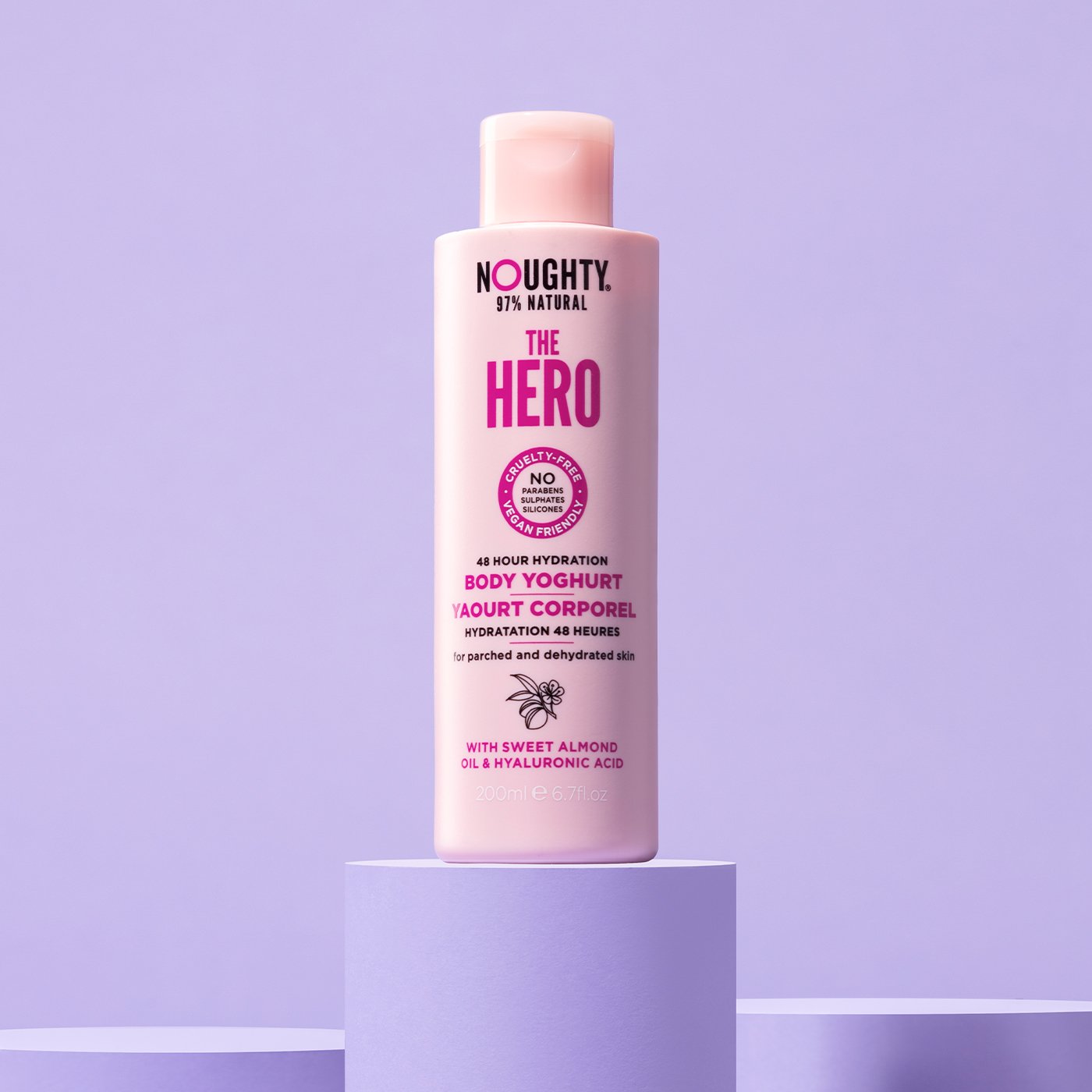 Noughty The Hero 48 hour hydrating body yoghurt for parched and dehydrated skin. Natural body care vegan cruelty free natural sulfate free paraben free