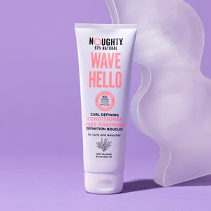 Noughty Wave Hello curl defining shampoo for wavy, curly and coily hair. Natural haircare vegan cruelty free natural sulphate free paraben free