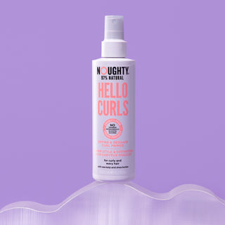 Noughty hello curls curl primer prep and beachy wave spray for curls and wavy hair. Natural haircare vegan cruelty free natural sulfate free paraben free silicone free