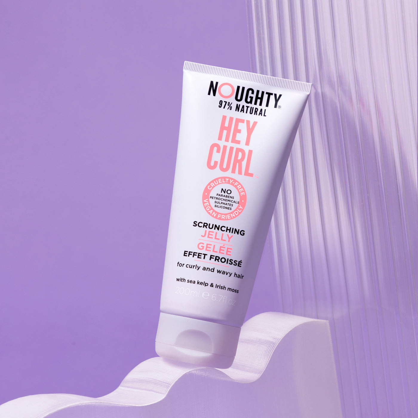 Noughty curl defining scrunching hair gel jelly for curly, wavy hair needing definition and hold. Natural haircare vegan cruelty free natural sulphate free paraben free