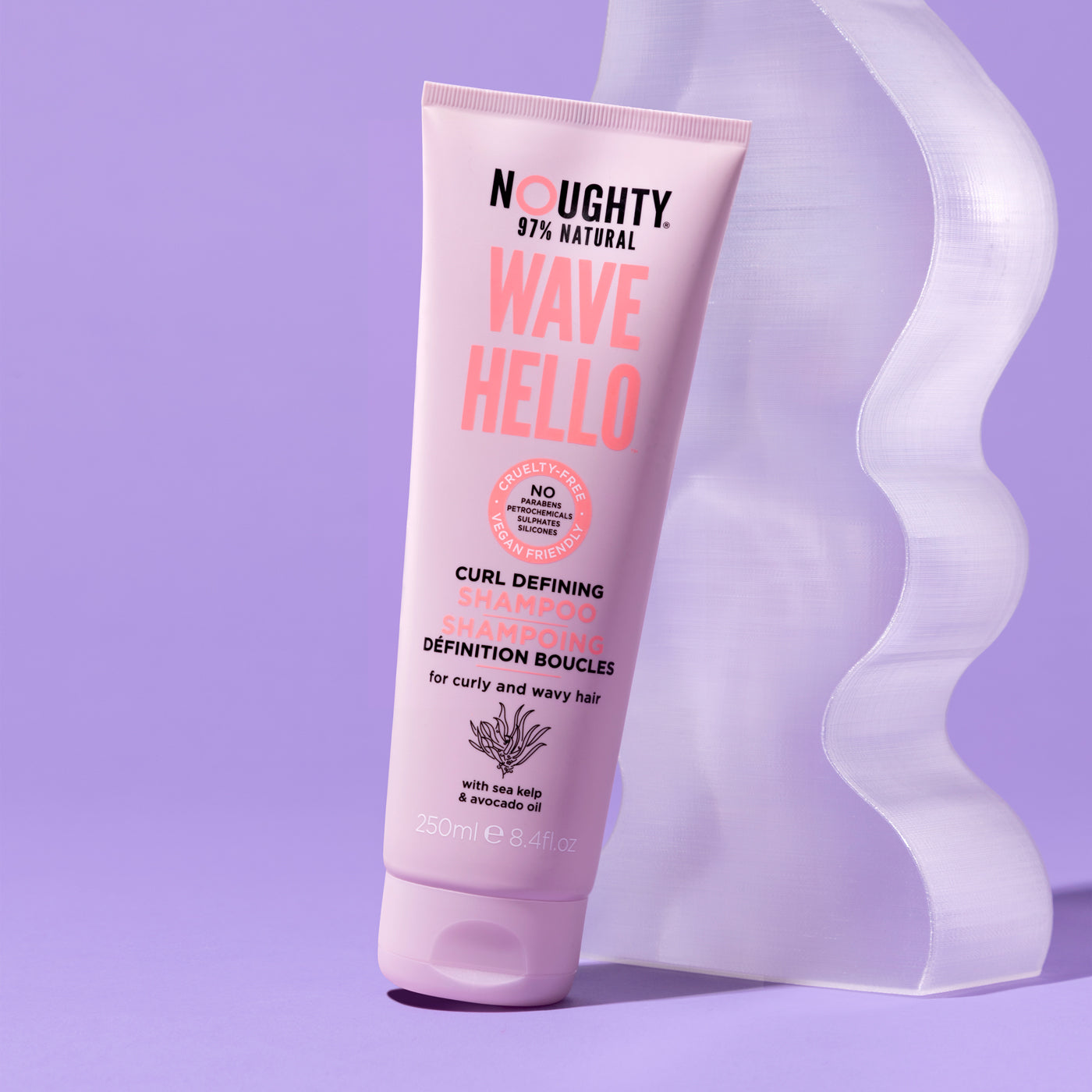 Noughty Wave Hello curl defining shampoo for curly, wavy and coily hair. Natural haircare vegan cruelty free natural sulphate free paraben free