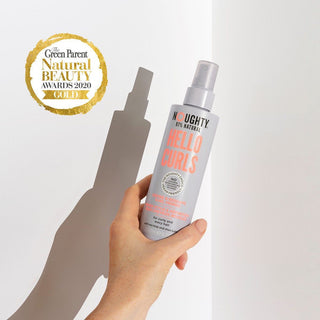 Noughty hello curls curl primer prep and beachy wave spray for curls and wavy hair. Natural haircare vegan cruelty free natural sulfate free paraben free silicone free