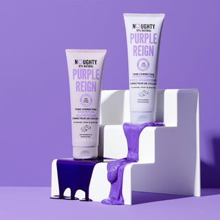 Purple Reign tone correcting conditioner for blonde, bleached, highlighted or grey or silver hair. Natural haircare vegan cruelty free natural sulphate free paraben free